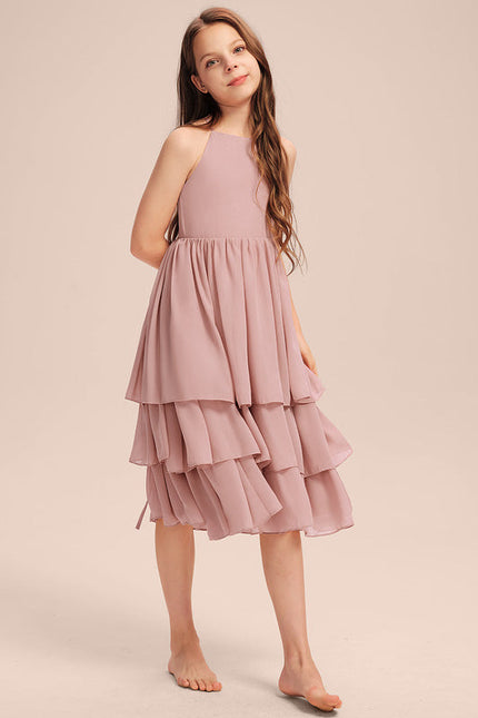 Robe Pastel Rose Trapèze À Volants - gallery 3