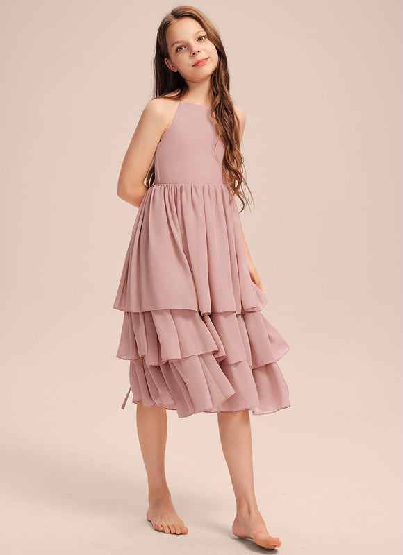 Robe Pastel Rose Trapèze À Volants - gallery 3