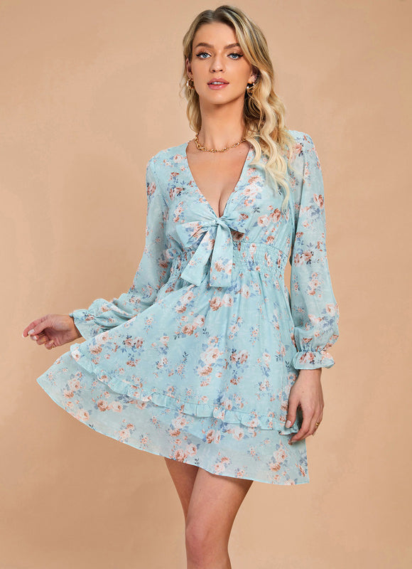 Robe Pastel Fleurie Rose Mini Volants