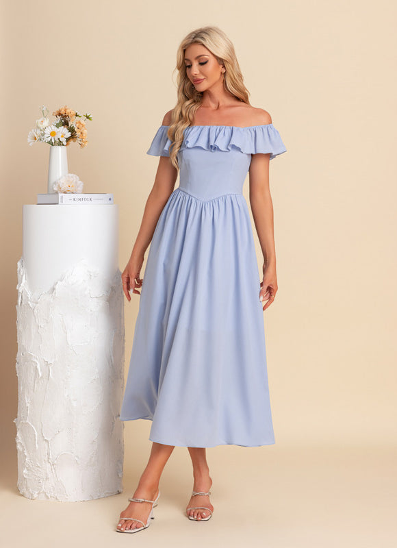 Robe Pastel Bleu Col Carré Midi - gallery 4