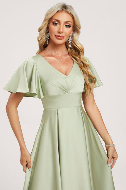 Robe Pastel Vert D'Eau Col V Volants - gallery 4