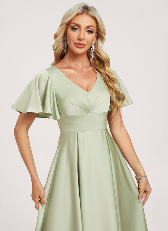 Robe Pastel Vert D'Eau Col V Volants - gallery 4