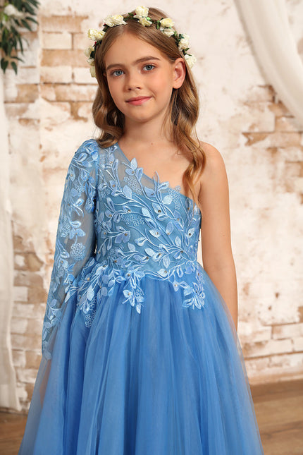 Robe Pastel Bleue Asymétrique Fille Mariage - gallery 2