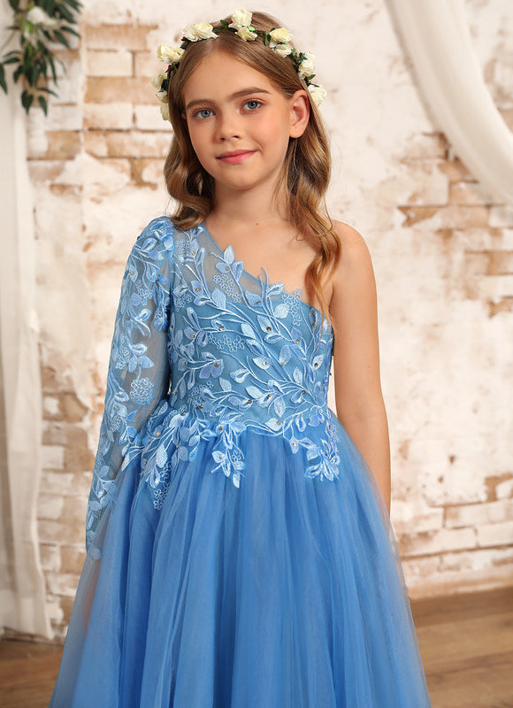 Robe Pastel Bleue Asymétrique Fille Mariage - gallery 2