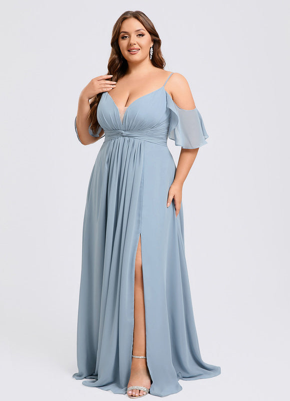 Robe Pastel Bleu Décolleté Épaules Volants - gallery 6