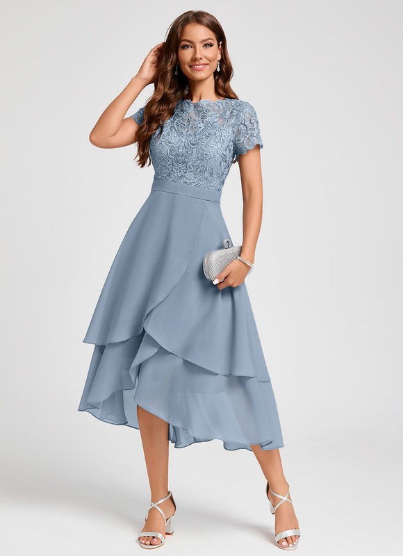 Robe Pastel Bleu Col Rond Asymétrique - gallery 6
