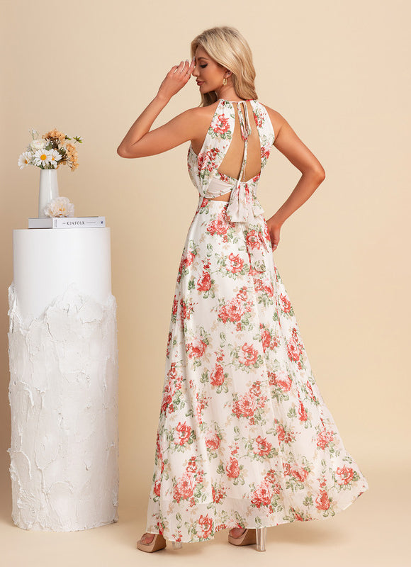 Robe Pastel Florale Licou Blanc Maxi - gallery 4