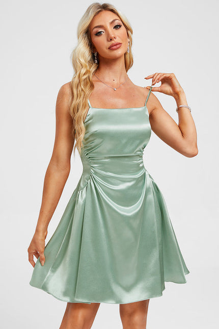 Robe Pastel Satin Vert Menthe Plissée - gallery 3