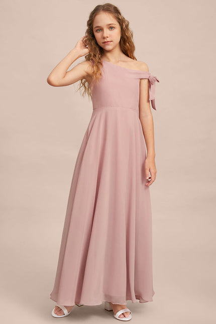Robe Pastel Rose Décolleté Asymétrique Junior - gallery 4