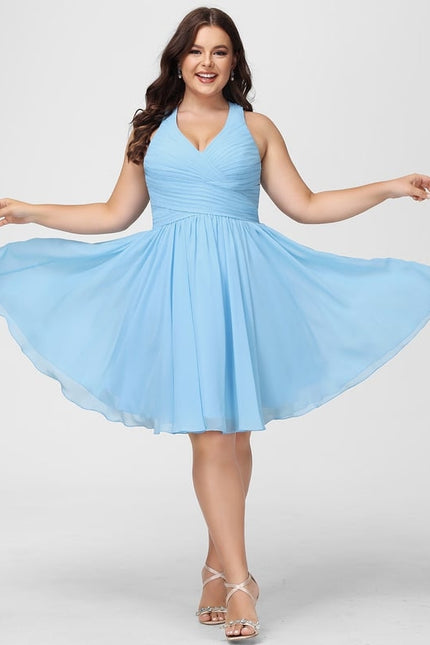 Robe Pastel Bleu Col V Trapèze Mousseline - gallery 4