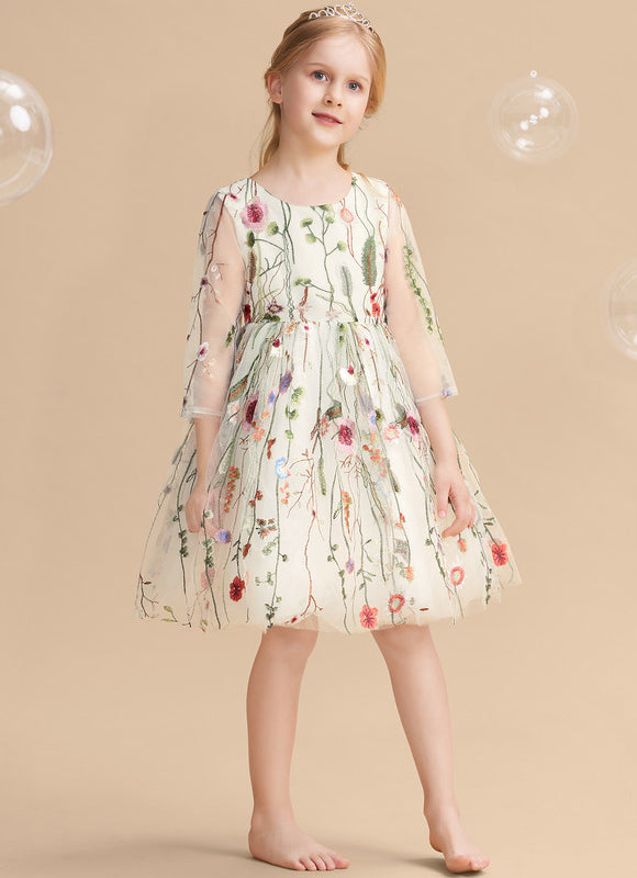 Robe Pastel Crème Floral Pour Fille Mariage - gallery 2