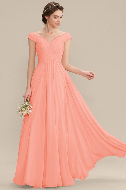 Robe Pastel Saumon Évasée En Mousseline