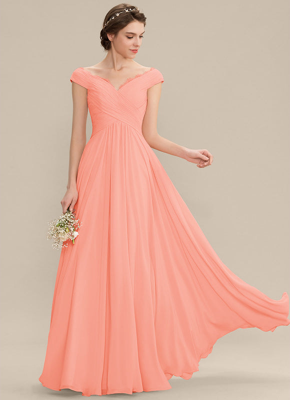Robe Pastel Saumon Évasée En Mousseline