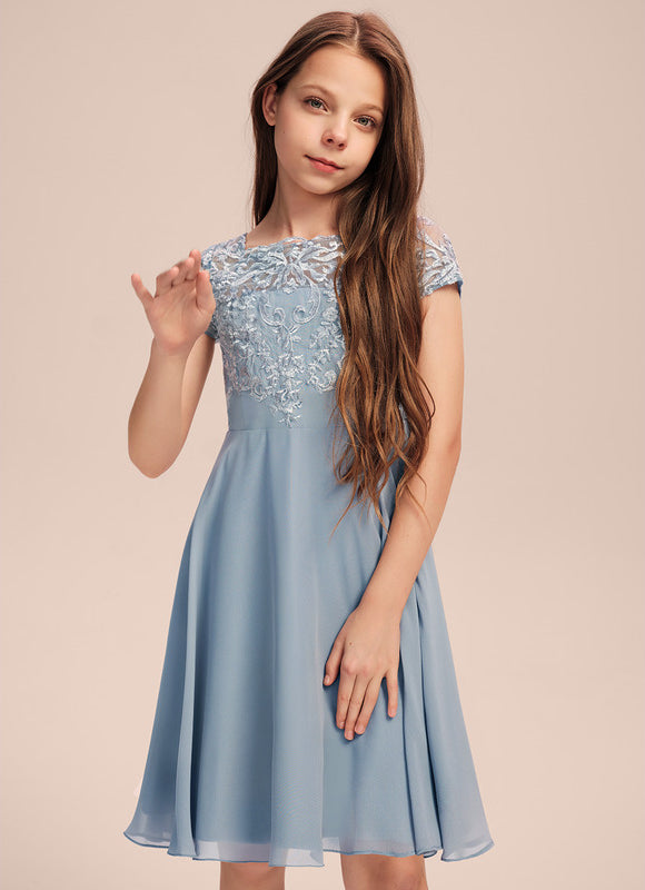 Robe Pastel Bleu Col Carré Dentelle - gallery 3