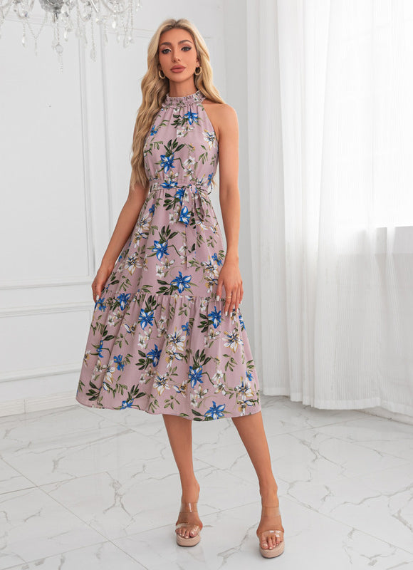 Robe Pastel Rose Imprimé Fleurs Midi - gallery 4