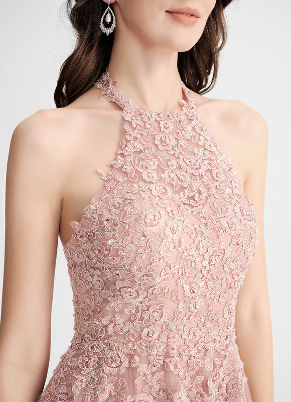 Robe Pastel Rose Trapèze Col Rond - gallery 4