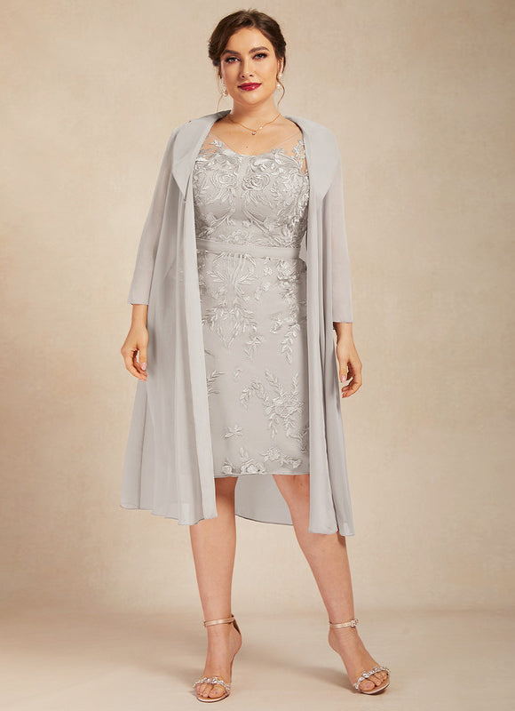 Robe Pastel Gris Col V Courte Dentelle - gallery 8