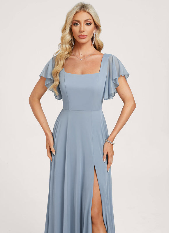 Robe Pastel Bleu Col Carré Longueur Maxi - gallery 2