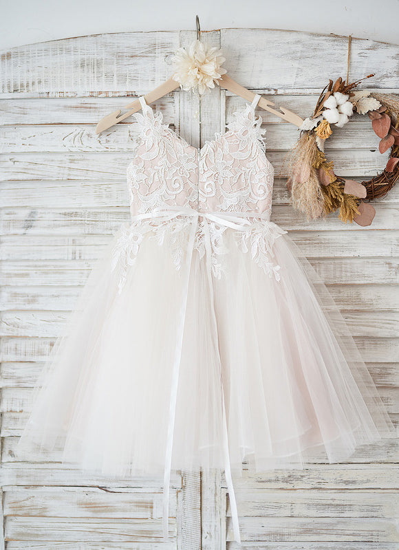 Robe Pastel Blanche Col V Dentelle Tulle - gallery 9