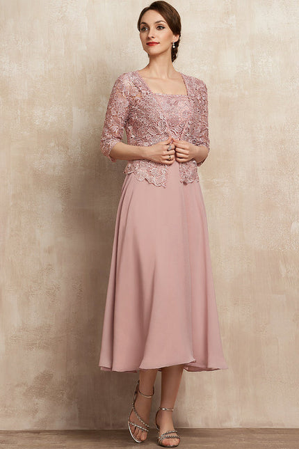 Robe Pastel Rose Mousseline Dentelle Élégante - gallery 2