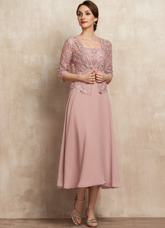 Robe Pastel Rose Mousseline Dentelle Élégante - gallery 2