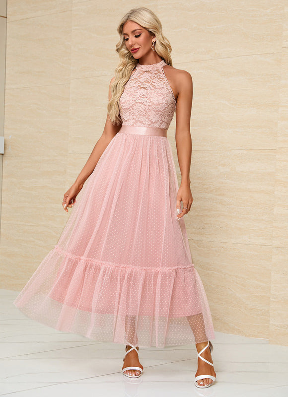 Robe Pastel Midi Tulle Rose Romantique
