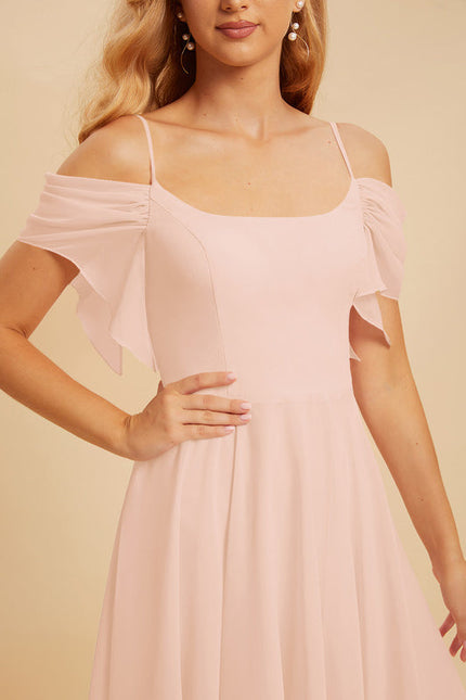 Robe Pastel Rose Trapèze Mousseline À Volants - gallery 4