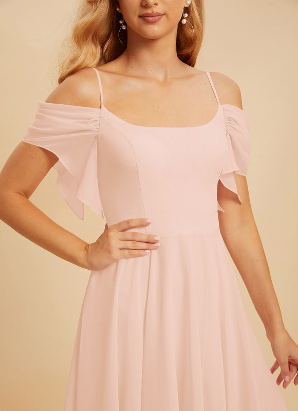 Robe Pastel Rose Trapèze Mousseline À Volants - gallery 4