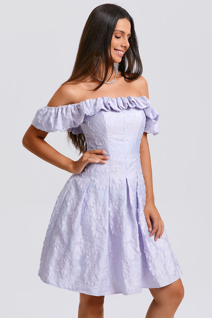 Robe Pastel Lavande Épaule Dénudée Courte - gallery 2