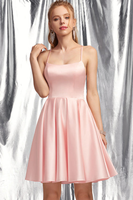 Robe Pastel Rose Satin Col Carré - gallery 4