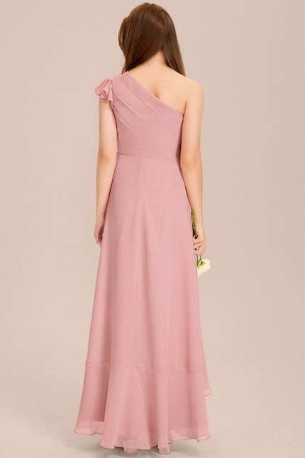 Robe Pastel Rose Décolleté Asymétrique Volants - gallery 3