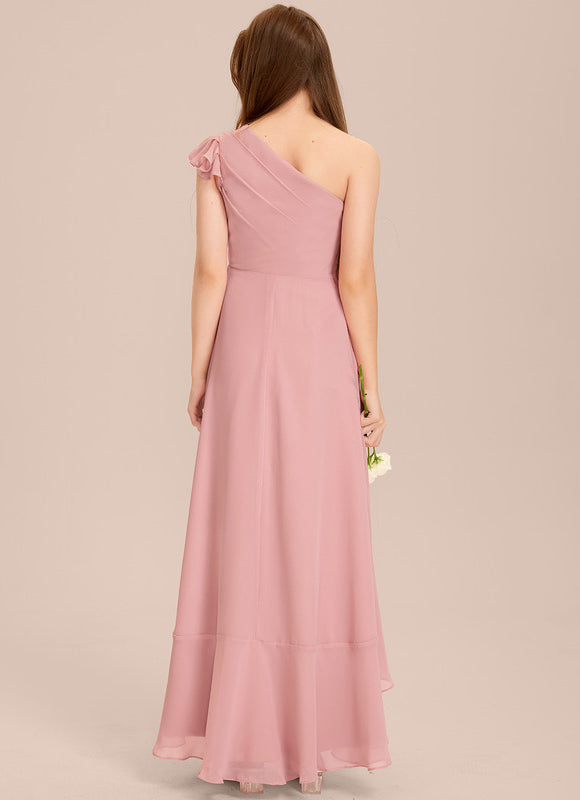 Robe Pastel Rose Décolleté Asymétrique Volants - gallery 3