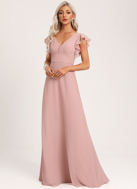 Robe Pastel Bleu Poussiéreux Poudré Demoiselle D'Honneur Élégante - gallery 5