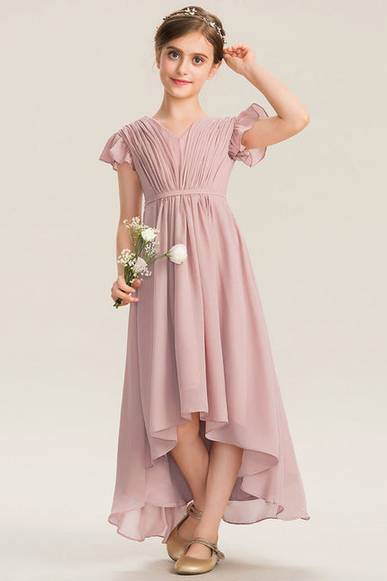 Robe Pastel Rose Trapèze Avec Nœud - gallery 1