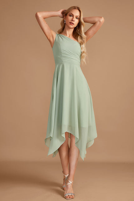 Robe Pastel Menthe Décolleté Asymétrique Volants - gallery 2