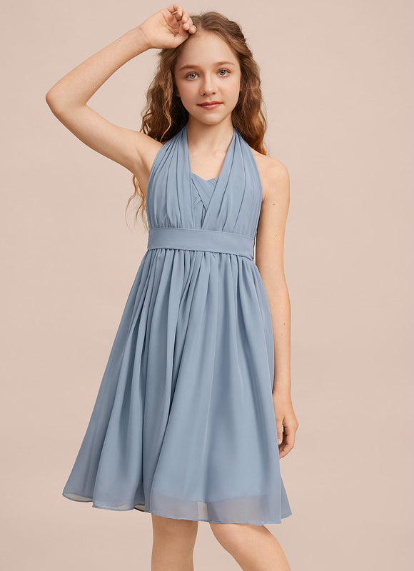 Robe Pastel Décolleté Asymétrique Bleu - gallery 7