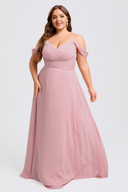 Robe Pastel Rose Décolleté Épaules Mousseline - gallery 7