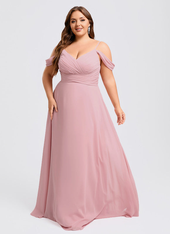 Robe Pastel Rose Décolleté Épaules Mousseline - gallery 7