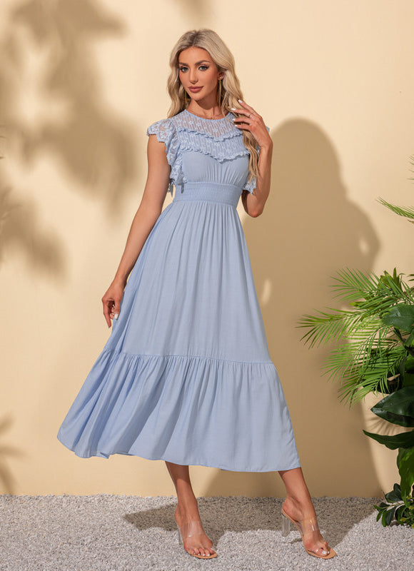 Robe Pastel Bleu Ciel À Volants Midi - gallery 6