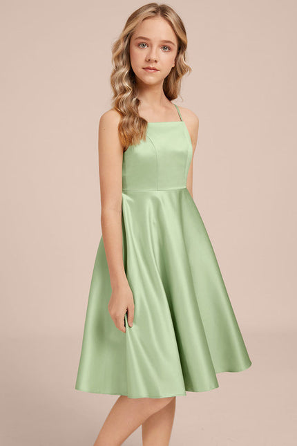 Robe Pastel Verte Satin Trapèze Genou - gallery 4