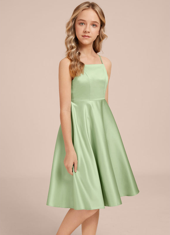 Robe Pastel Verte Satin Trapèze Genou - gallery 4