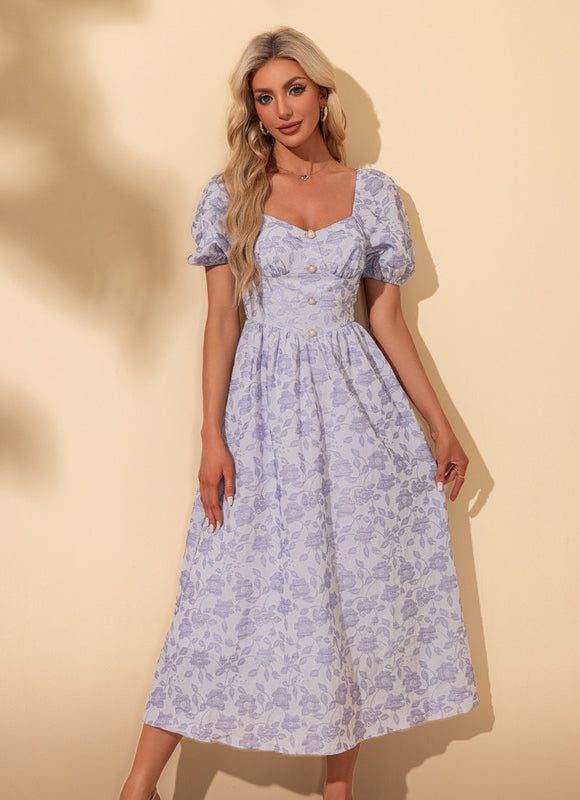 Robe Pastel Imprimée Rose Col Cœur - gallery 5