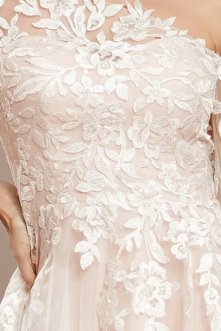 Robe Pastel Rose Col Asymétrique Tulle Dentelle - gallery 7