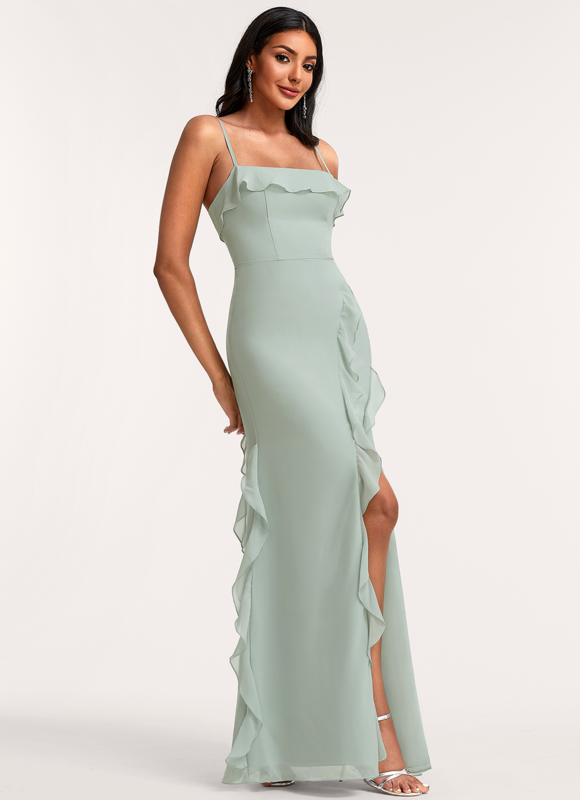 Robe Pastel Verte Col Carré Volants - gallery 2
