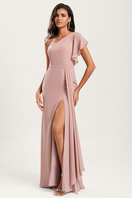 Robe Pastel Rose Décolleté Asymétrique Sirène - gallery 1