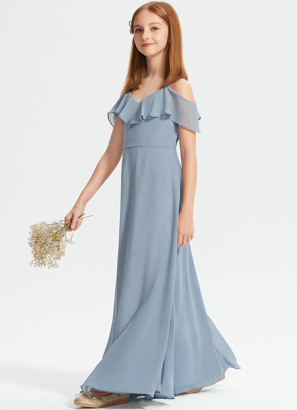 Robe Pastel Bleu Décolleté Épaules Ras Du Sol - gallery 4