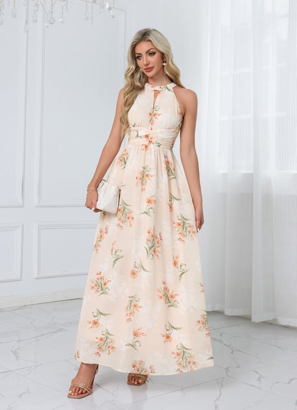 Robe Pastel Florale Licou Blanc Maxi - gallery 6