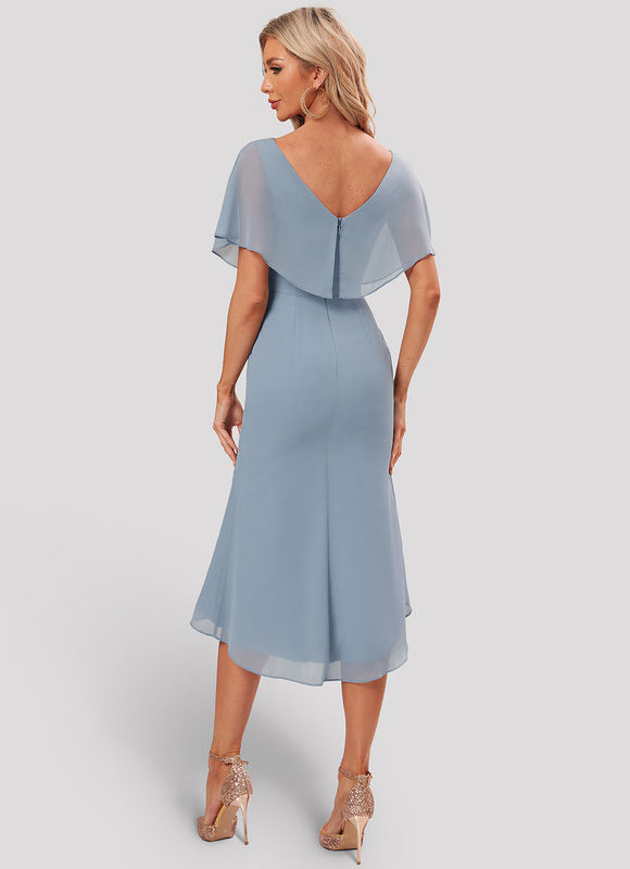 Robe Pastel Bleu Asymétrique À Volants - gallery 5