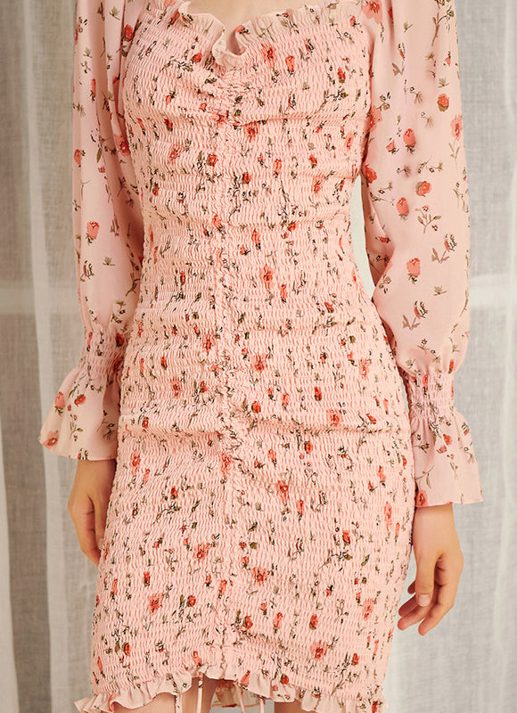 Robe Pastel Rose Imprimée Fleurs Mini - gallery 1