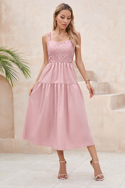 Robe Pastel Rose Col Cœur Midi - gallery 3